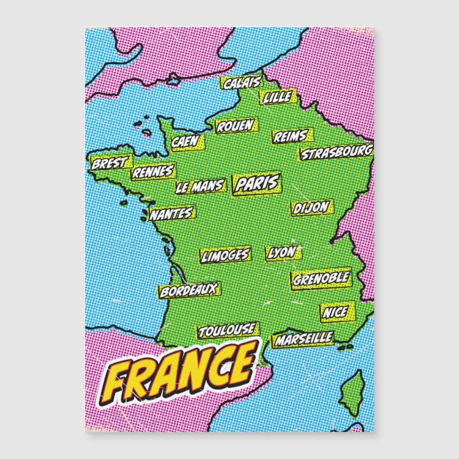 Mapa ilustrado de França em Pop Art (Frente)