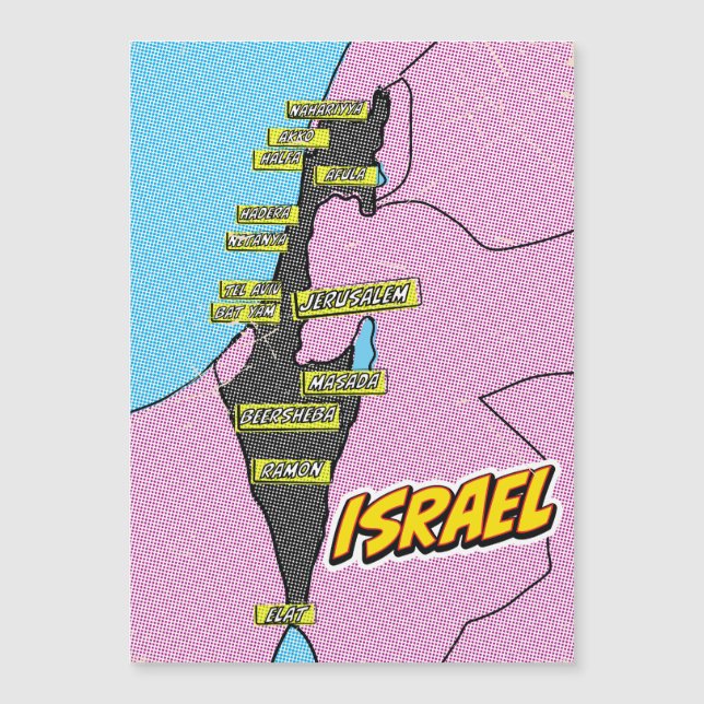 Mapa ilustrado de Israel em Pop Art (Frente)