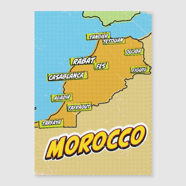 Mapa ilustrado de Marrocos em Pop Art (Frente)