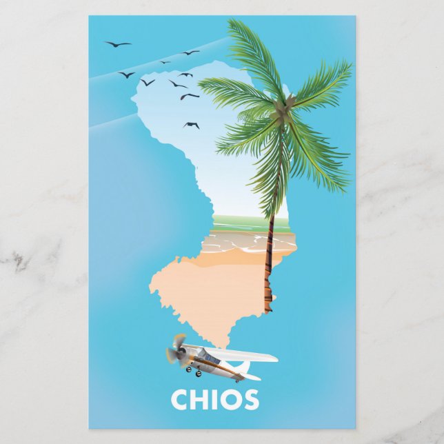 Mapa ilustrado de Quios Grécia. (Frente)