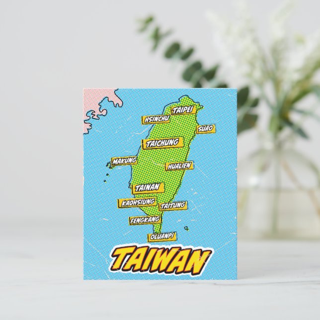 Mapa ilustrado de Taiwan em Pop Art (Em pé/Frente)