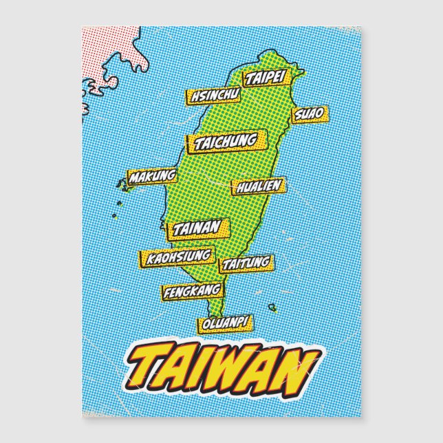 Mapa ilustrado de Taiwan em Pop Art (Frente)