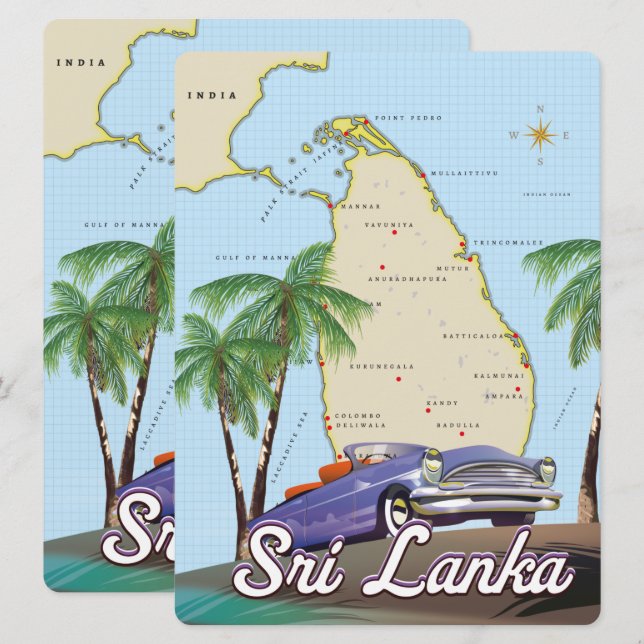Mapa ilustrado detalhado do Sri Lanka (Frente/Verso)