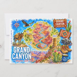 Mapa Ilustrado do Arizona EUA Cartão Postal do Gra