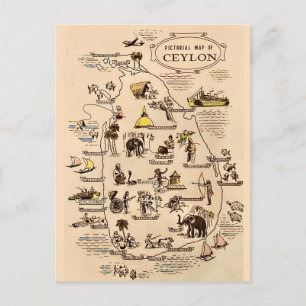 Mapa Ilustrado do Ceilão - Cartão Postal do Sri La