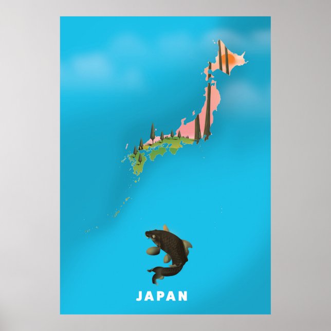 Mapa ilustrado do Japão, impressão de pôster de vi (Frente)