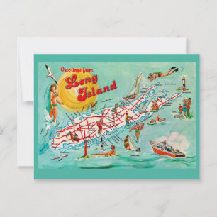 Mapa Ilustrado do Long Island em Cartão Postal