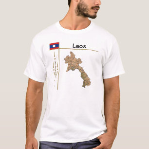 Mapa Laos + Sinalizador + Título T-Shirt