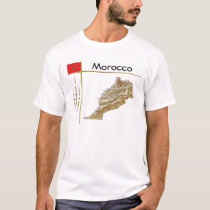 Mapa Marrocos + Sinalizador + Título T-Shirt