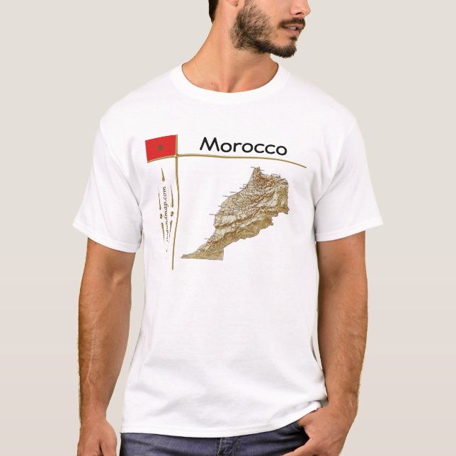 Mapa Marrocos + Sinalizador + Título T-Shirt (Frente)