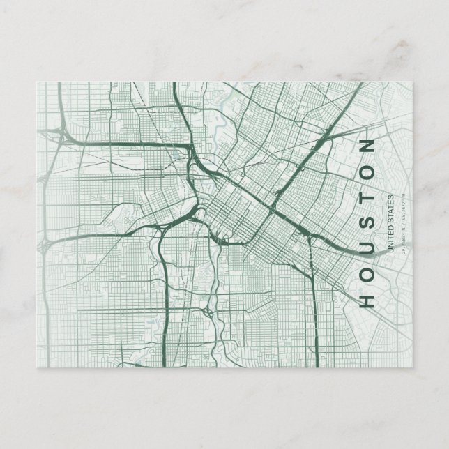 Mapa Mínimo de Cidade de Houston em Cartão Postal (Frente)