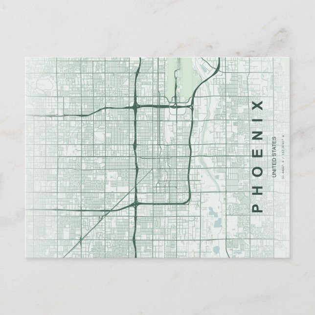 Mapa Mínimo de Cidade de Phoenix em Cartão Postal (Frente)