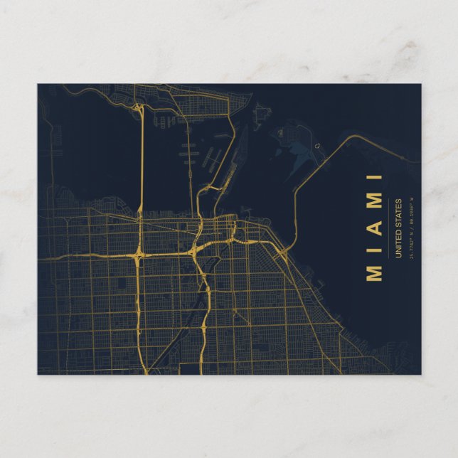 Mapa Mínimo de Miami em Cartão Postal (Frente)