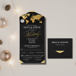 Mapa Mundi Preto e Dourado casamento