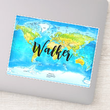 Mapa Mundial Clássico, Etiqueta de Viagem e Nome