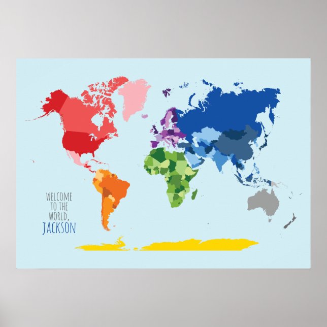 Mapa Mundial Colorido Personalizado Poster (Frente)