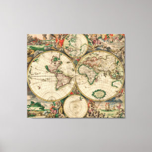 Mapa Mundial da Vintage canvas 1689
