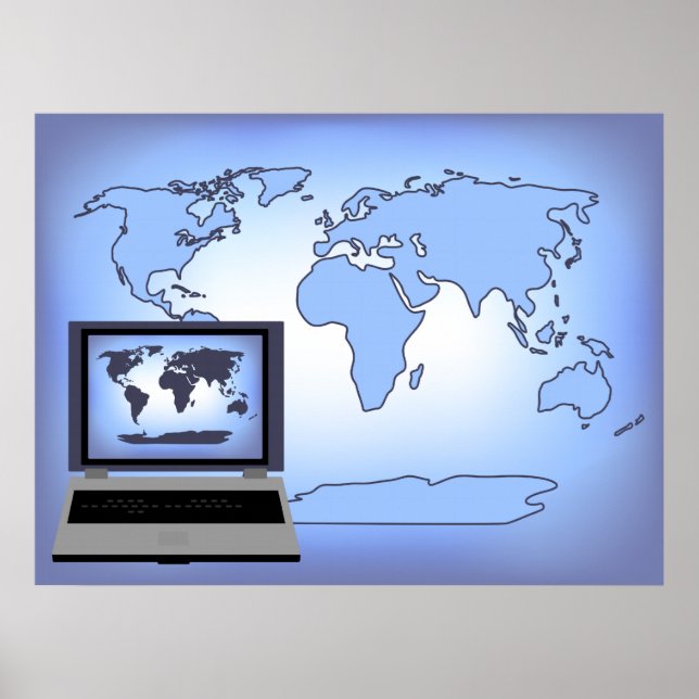 Mapa Mundial de Computador Portátil Impressão Post (Frente)