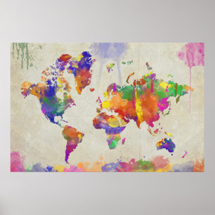 Mapa Mundial de Impressão de Aquarela