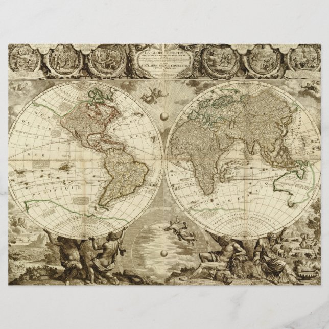 Mapa mundial de Jean Baptiste Nolin em 1708 (Frente)