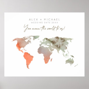 Mapa Mundial de Poster do Mapa de Areia/Laranja