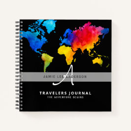 Mapa Mundial em Aquarela Diário de Viagens Monogra