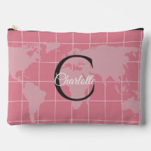 Mapa Mundial Personalizado com Monograma em Rosa M