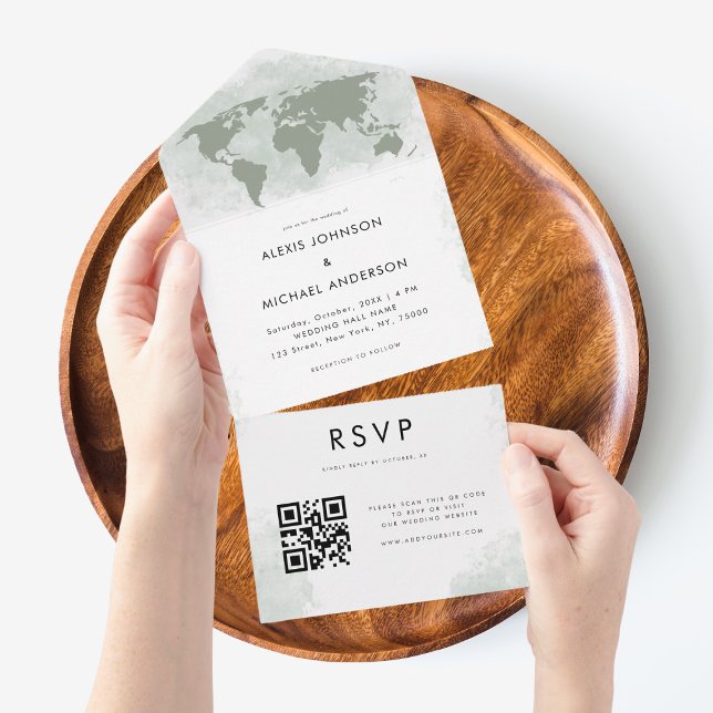 Mapa Mundial Verde Código QR Moderno Destino de Vi (Criador carregado)