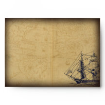 Mapa Náutico Vintage Ilustração de Navio Casamento