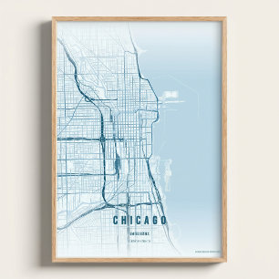 Mapa Oceânico de Chicago Impressão Arte de Parede 