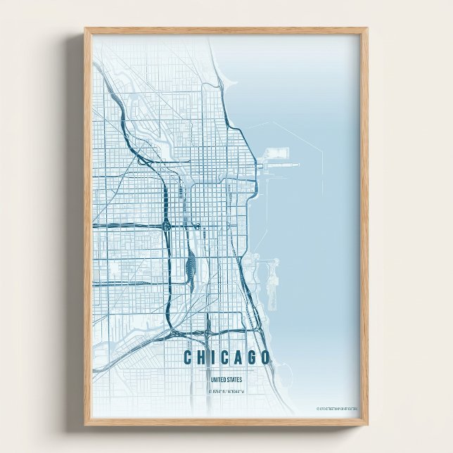 Mapa Oceânico de Chicago Impressão Arte de Parede  (Criador carregado)