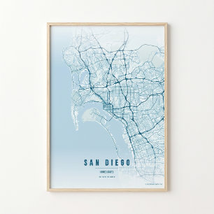 Mapa Oceânico de San Diego Impressão Poster Arte d