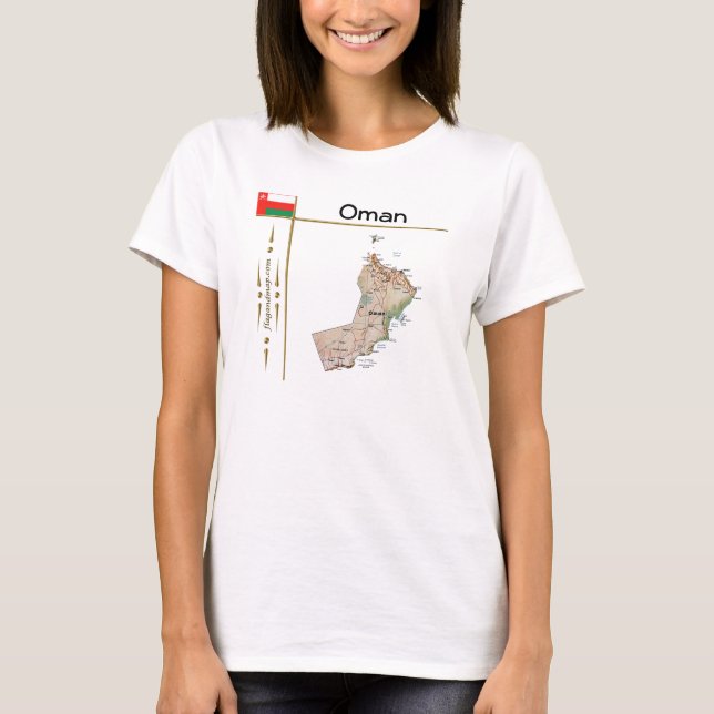 Mapa Omã + Sinalizador + Título T-Shirt (Frente)