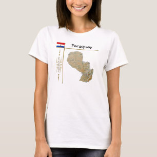 Mapa Paraguai + Sinalizador + Título T-Shirt