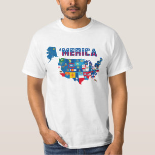 Mapa patriótico de América com o t-shirt das