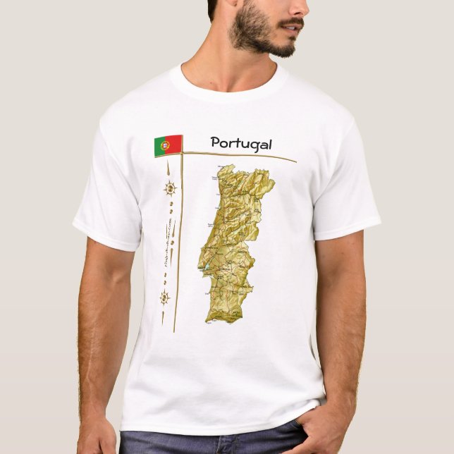 Mapa Portugal + Sinalizador + Título T-Shirt (Frente)