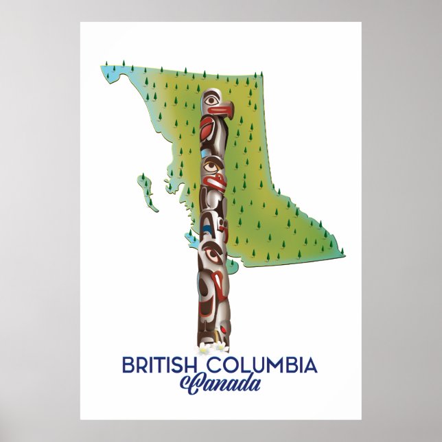 Mapa poster da Colúmbia Britânica Canadá. (Frente)