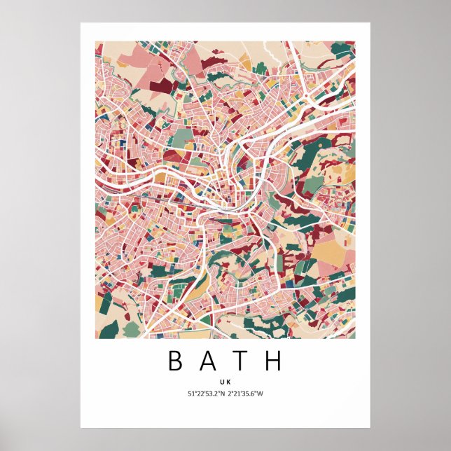 Mapa Poster de Bath Inglaterra | Arte Moderna de P (Frente)