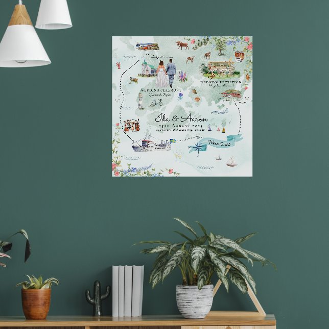 Mapa Poster de Casamento Grundsunds Suécia (Sala de Estar 1)