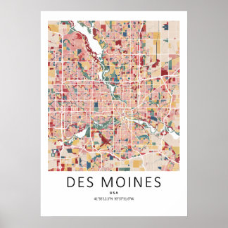 Mapa Poster de Des Moines Iowa | Arte Moderna de P