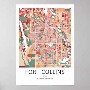 Mapa Poster de Fort Collins Colorado Cidade Mode