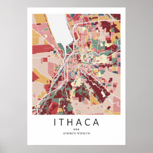 Mapa Poster de Ithaca Nova York Arte Moderna de