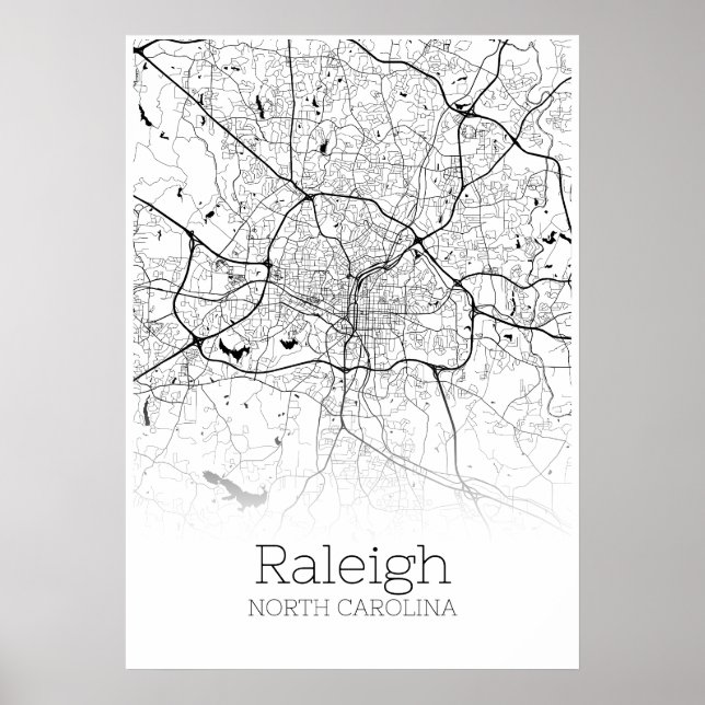 Mapa Raleigh - Carolina do Norte - Poster do Mapa  (Frente)