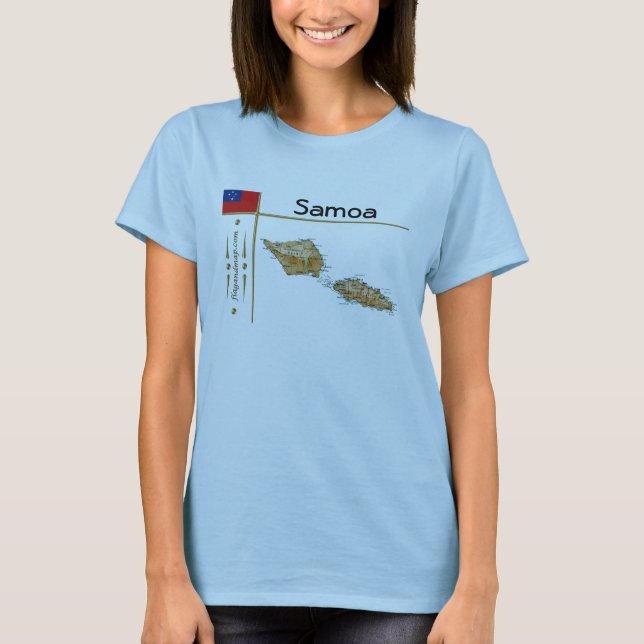 Mapa Samoa + Sinalizador + Título T-Shirt (Frente)