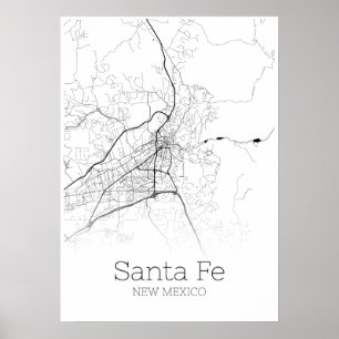Mapa Sante Fe - Novo México - Poster do Mapa da Ci