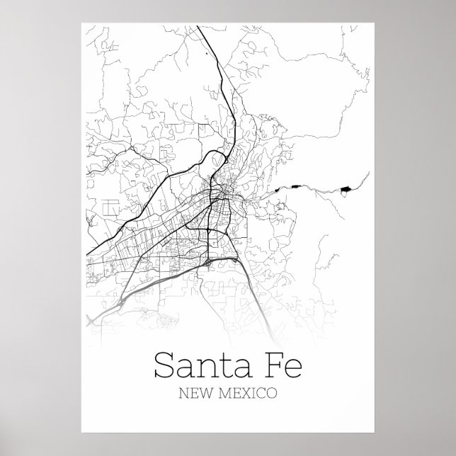 Mapa Sante Fe - Novo México - Poster do Mapa da Ci (Frente)