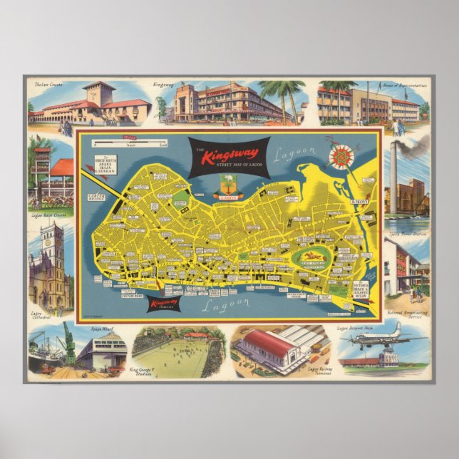 Mapa Vintage da Poster da laguna de Kingsway (Frente)