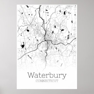Mapa Waterbury - Connecticut - Poster do Mapa da C