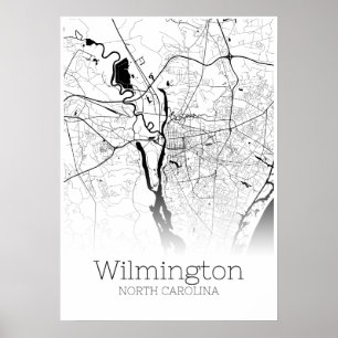 Mapa Wilmington - Carolina do Norte - Poster do Ma