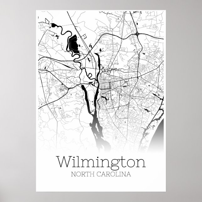 Mapa Wilmington - Carolina do Norte - Poster do Ma (Frente)